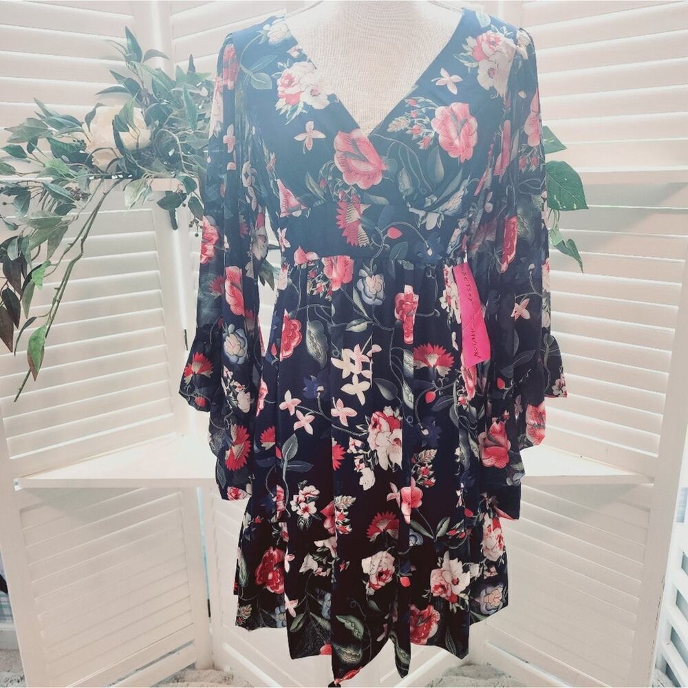 BETSEY JOHNSON NAVY FLORAL DRESS NWT TIE BACK SIZE 2